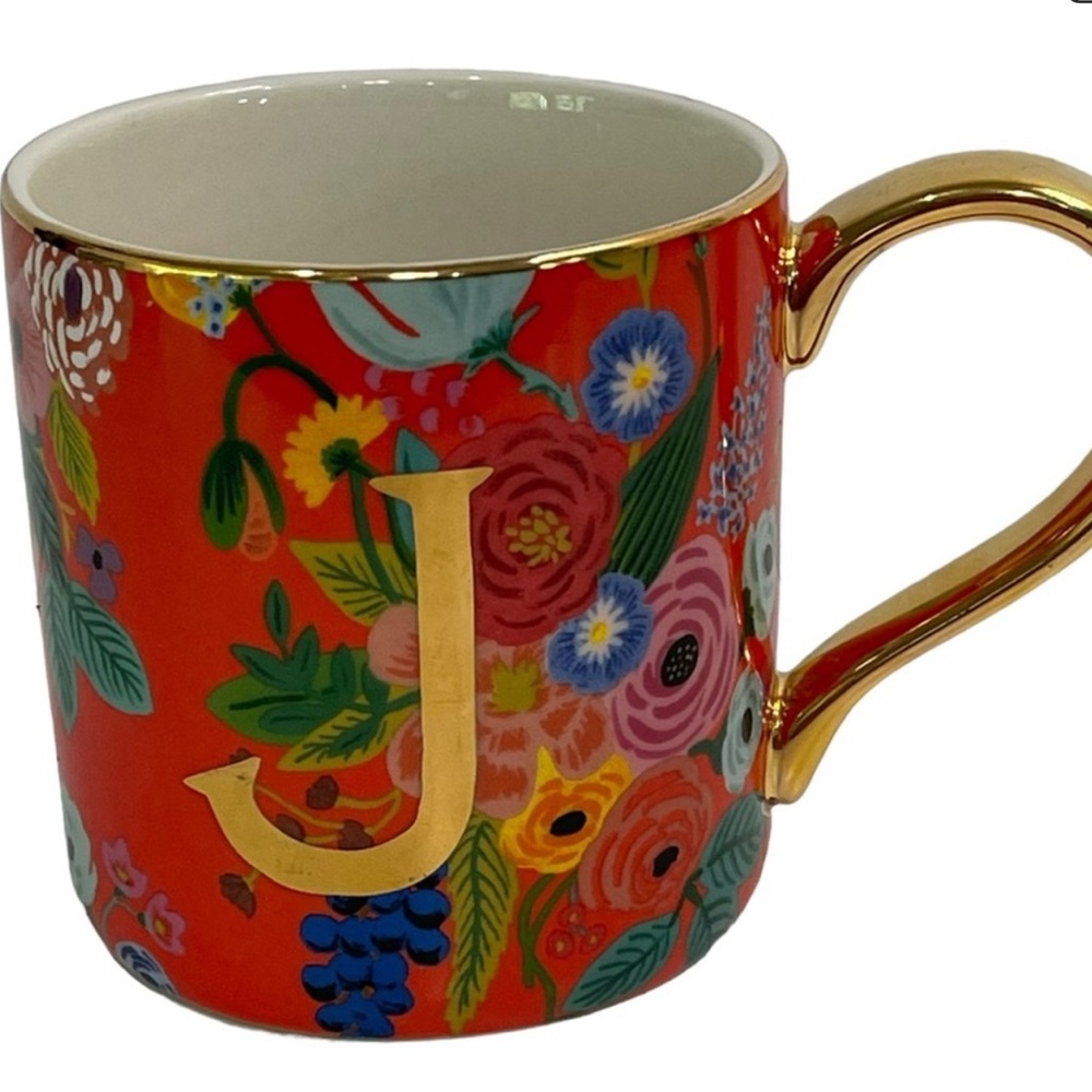 Anthropologie Floral Monogram Mug with Gold J - Picture 2 of 4